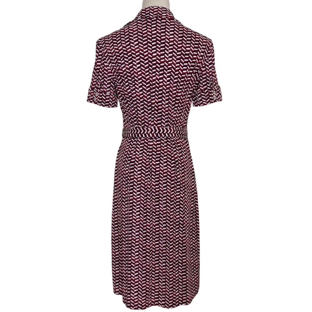 LOFT Geometric Print Above the Knee-Length Wrap Dress Red Black White Size 4 - Picture 6 of 16